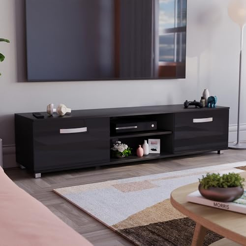 Vida Designs Cosmo 3331144 Meuble TV moderne, 2 portes, brillant mat, MDF, salon, noir, 160 cm
