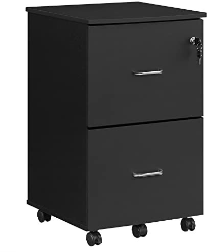 VASAGLE 2-Drawer File Cabinet, Locking Filing Cabinet for Home Office, Small Rolling File Cabinet, Printer Stand, A4, Letter-Size Hanging Files, Assembly Required, Black LCD27BKV1