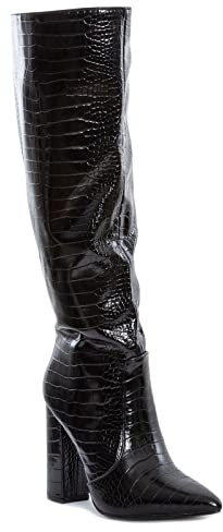 Toocool - Stivali Donna Scarpe a Punta Coccodrillo Ginocchio Tacchi Alti X8062