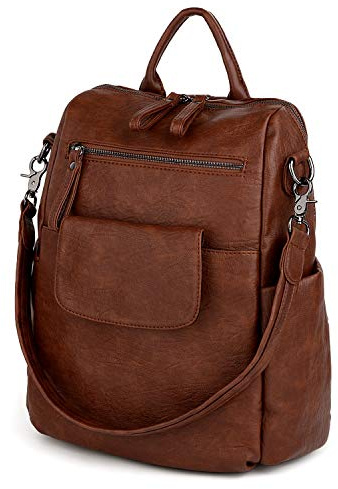 UTO Rucksack Damen Elegant mit Schultergurt Modischer Multifunktionsrucksack Schultertasche Herren PU Leder Backpack Kompartiment Reißverschluss Umhängetasche Schule Schulrucksack Handtasche Mix Braun