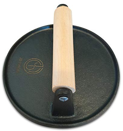 JD Europe Cast Iron Round Shape Flat Bottom Grill Bacon Smashed Burger Panini Press