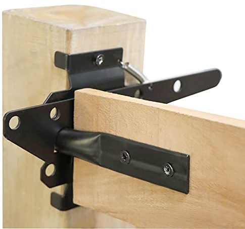 Heavy Duty Self Locking Post Bracket, Automatic Gravity Lever Gate Latch for Wood Fence with Fasteners - Black Finish, Steel Gate Latch for Securing Pool/Yard/Garden