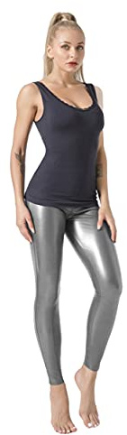 JOPHY & CO. Legging skinny femme push-up en simili cuir à deux élastiques, couleurs brillantes (code 9810), argent, M