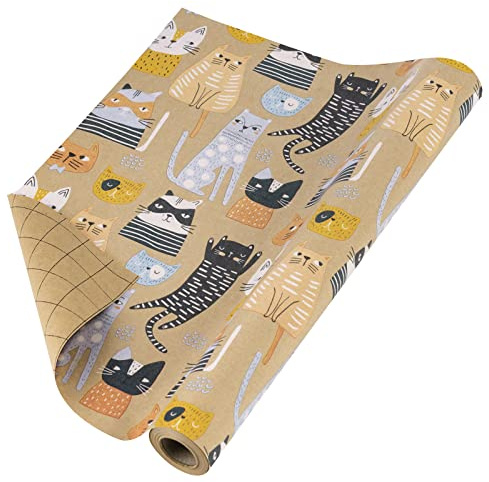 RUSPEPA Kraft-Geschenkpapierrolle - Katzendesign Für Alle Gelegenheiten - 43 cm X 10 m