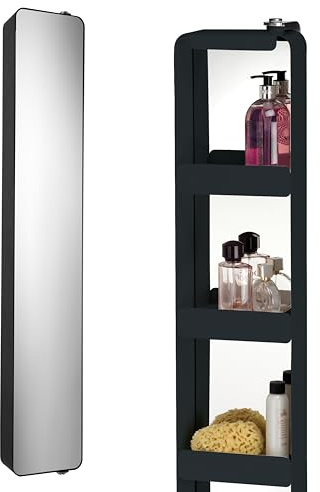 Croydex Arun Schwenkbarer hoher Badezimmer-Spiegelschrank, mattschwarzes Finish, Badezimmerschrank mit Spiegel, 4 Feste Ablagen, komplett montierter Badezimmer-Wandschrank mit Allen Befestigungen im