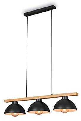 BRILONER - Lampada a sospensione, Lampada a sospensione retrò, Lampada a sospensione vintage, 3x E27, max. 40 Watt, Lampada da sala da pranzo, Metallo-legno, Nero, 980x250x1035mm (LxWxH)
