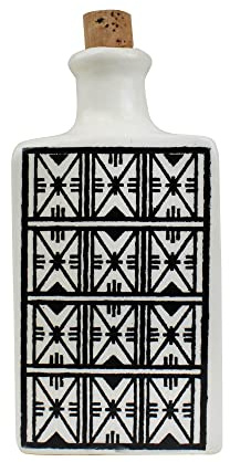 mitienda mit Liebe gemacht Bouteille d'huile en céramique Ara Blanc/Noir de Tunisie avec Bouchon en liège, Distributeur d'huile décoratif