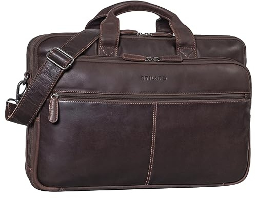 STILORD Noan Leder Aktentasche Herren Groß Business 15,6 Zoll Laptoptasche Lehrertasche Umhängetasche Büro Vintage Echtleder Studententasche Männer Farbe:Torres - braun