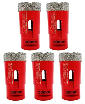 SHDIATOOL Diamond Core Drill Bit,Hole Saw Diameter 30mm 1-1/7 M14 Thread Vacuum Brazed for Concrete Granite Marble Porcelain Tile Masonry Brick,5PCS