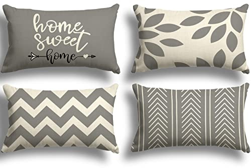 ZWJD Lot de 4 housses de coussin décoratives en lin pour chambre à coucher, canapé, chaise, lit, jardin (30 x 50 cm, gris)