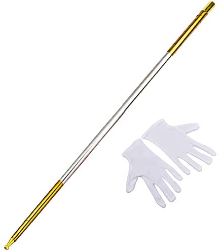 110CM Magischer Zauberstab,Professioneller Zauberstab Magic Metall Pocket Stick Taschenstab Tragbare Pocket Staff für Zaubertricks Zubehör Erwachsene Bühnenleistung Zauberspiel,Gold Silber+handschuhe