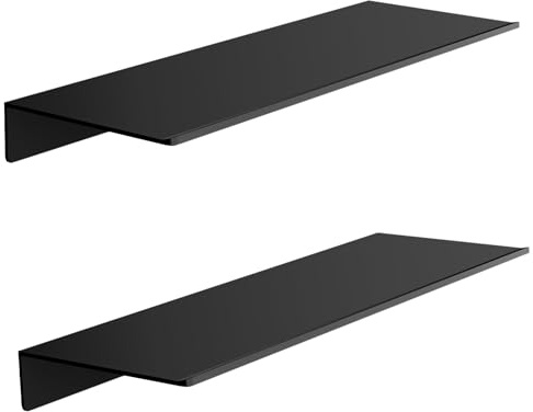 HNVNER Vägghylla i Metall Svart, Dekorativa Hyllor för Väggar, set om 2, 40cm Svävande Hylla, Vägghylla för Presentation för Sovrum, Vardagsrum, Badrum, Kontor