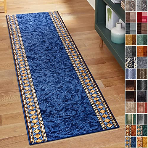 Floordirekt Teppich Läufer für Küche, Flur & Wohnraum - Teppichläufer 67 cm breite Meterware - Flurteppich - Küchenläufer - Wohnzimmer (67 x 450 cm, Rügen Blau)