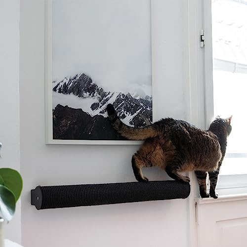 LucyBalu® Catwalk XL Kratzstamm Wand Kletterwand – XL Anthrazit | Extra langer Sisal-Kratzstamm für Wandmontage, für ausgiebiges Kratzen und Klettern