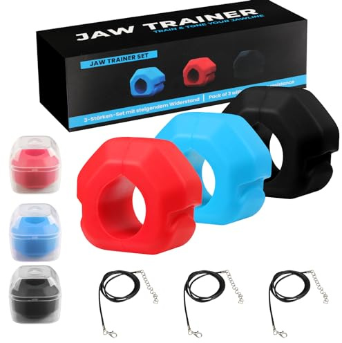 Powzdi Jawline Trainer, Kiefer Trainer für Gesicht Mund Meißel und Verbesserung der Kieferlinie 3 Widerstandsstufen Nackentrainer Bauen und Meißeln Sie Ihren Jawline Exerciser Jawzr 3 Halsketten