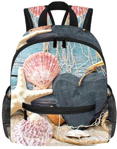 FVQL Kleinkind-Rucksack, Vorschule, Kindergarten, Kinder, Sand, Muschel, Seestern, Strand, Mehrfarbig. 4105, 25.4x10x30cm/10x4x12in