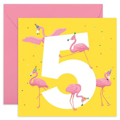 CENTRAL 23 Geburtstagskarte für Töchter – Flamingo Alter 5 – Kleinkind-Meilensteinkarten zum fünften Geburtstag – Geschenke für Mädchen, Enkelin, Nichte, Kleinkinder – mit Aufkleber