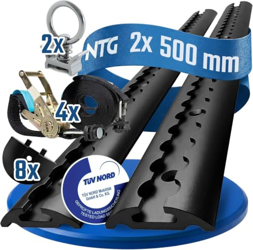 NTG - Binario per linea aerea da 0,5 m / 500 mm, forma semicircolare in alluminio - Certificato TÜV - Set di risparmio di accessori per rimorchi, binario di sicurezza del carico in alluminio per auto