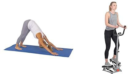 Sunny Health & Health Twister Stepper Machine, Height Adjustable Stepper, Stairs Step Exercise + Yoga Mat - Blue