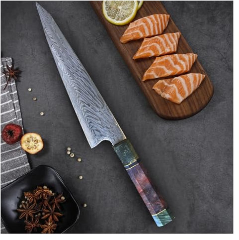 FBITE Cuchillo de Chef de 67 capas, hoja de acero damasco, rebanador afilado, cuchillo de cocina profesional Sashimi, mango de madera estabilizada