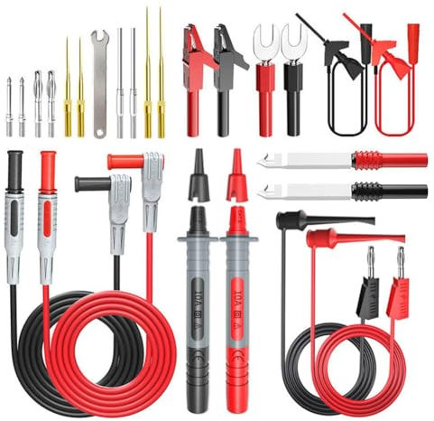 TYREE Kit de 25 Câbles de Test en Silicone pour Multimètre P1308D avec Clé à Aiguille Remplaçable, Pince Crocodile, Fiche Banane de 4 Mm, Multimètre en PVC et Cuivre, Pince Crocodile, Multimètre Numér