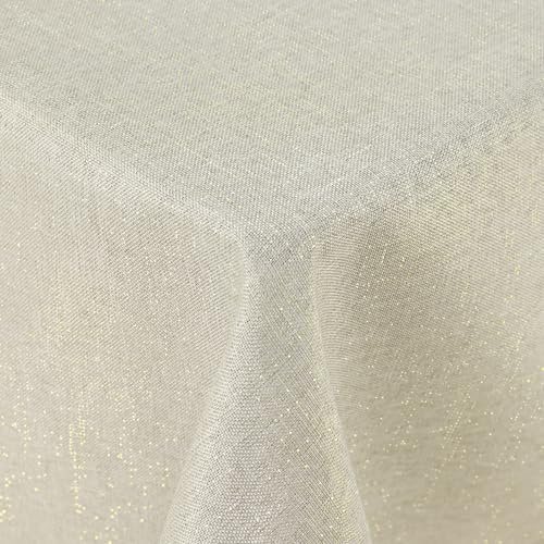 Spotjoy Glitzer Leinenoptik Tischdecke Abwaschbar Mitteldecke 80x80 cm Tischtuch Lotuseffekt Wasserabweisend Tischwäsche Fleckabweisend - Beige