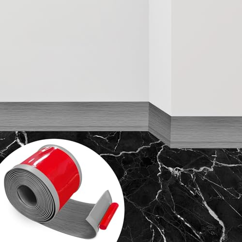 Battiscopa in PVC, Battiscopa Venature del Legno Grigio 10 cm x 5 metri, Battiscopa Adesivo Binario di Transizione del Gap nel Muro, Battiscopa Decorativi, Battiscopa PVC per Cucina, Bagno, Soggiorno