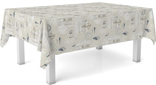 ECOMMERC3 Nappe en Toile cirée rectangulaire Taille 300 x 140 cm Style, durabilité et Facile d'entretien pour Votre Table - Nappe en Toile cirée Anti-Taches et imperméable, Bleu