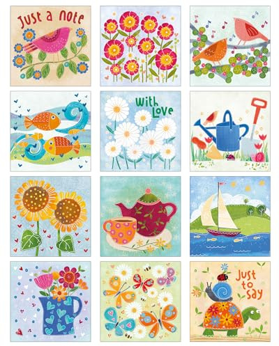 Blank cards and envelopes - 12 different note cards, blank inside notelets and envelopes sets. 11x11cm in size, by Just Cards Direct
