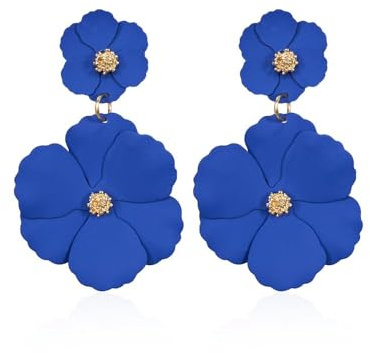 TOFBS Pendientes Mujer Niña Doble Flor Pendientes Flamenca Grandes Multicolor Borla Pétalos de Metálicos Boho Retro Personalidad Exagerada Joyas de Boda