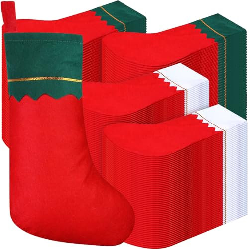 Zubebe Filz-Weihnachtsstrümpfe, 38,1 cm, Weihnachtsstrumpf, Kamin, hängende Strümpfe, Weihnachtsfeier, Weihnachtsstrumpf, rustikaler Weihnachtsstrumpf, Rot, Weiß, Grün, 200 Stück