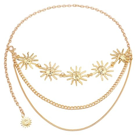 GWAWG Multilayer Metal Waist Chain, Gold Chain Belt for Women, Sun Belt for Jean Pants Dress
