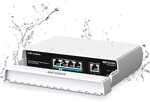 Vattentät Gigabit PoE-switch med 4 portar PoE @78 W 1 000 Mbps upplänkport, NICGIGA utomhus 5-port IEEE802.3af/at Power Over Ethernet-switch ohanterad med VLAN-funktion, plug and play