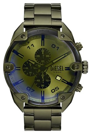 Diesel Montre Spiked pour Homme, Mouvement chronographe à Quartz avec Bracelet en Acier Inoxydable