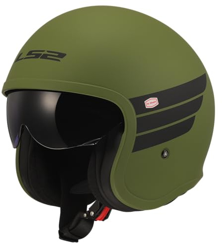 LS2, Jet Motorradhelm SPITFIRE II RETRO Military Green, M | Per Laser zugeschnittene 3D Schaumstoffpolster für perfekte Passform