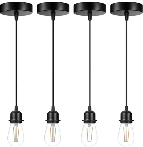 Xisakaca 4 Pack Vintage Pendant Light Kit, Farmhouse E27 Base Industrial Lamp Lantern Socket Canopy Kit Cord Holder, DIY Hanging Light Ceiling Lighting Fixture for Kitchen Island Corridor Bar Cafe