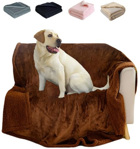 Argumub Waterproof Flannel Sherpa Fleece Thickened Dog Blanket, Hundedecke Flauschig, Kunstfelldecke wasserdichte, Hundedecke Sofa, Haustierdecke Wasserdicht Antirutsch (Braun, 100 x 145 cm)