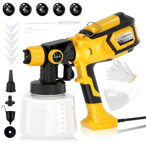 Farbsprühsystem, 1000W HVLP Spritzpistole mit Reinigungs- und Blasfugen, 1400ml Farbbehälter, 5 Düsen & 3 Muster, für Innen- und Außenwände, Böden, Schränke, Latexfarbe, Lack, Lasuren, usw.