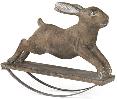 Moritz Rustikale Resinfigur Hase auf Wippe 20 cm hoch | Dekorative Vintage Osterdeko | Retro Dekofigur für Haus & Garten | Geschenk für Hasenliebhaber und Nostalgie-Fans