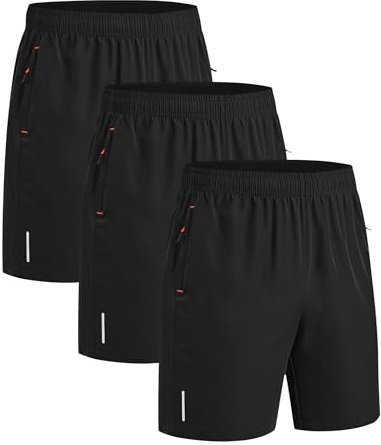 kuzwufs 3 Pack Mens Sports Shorts Gym Shorts Black Quick Dry Basketball Tennis Shorts for Men with Zip Pockets for Running