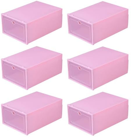 EAZHOP Schuhboxen Stapelbar Transparent 6pcs, Schuh-Organizer aus Kunststoff, Damen, Herren, Kinder Schuhboxen, Faltbar – Schuhaufbewahrung Platzsparend Sneaker Box zum Reisen, Aufbewahrung (Rosa)