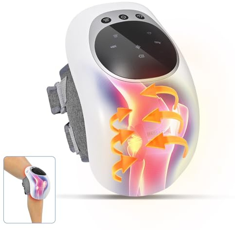 Yigowyigo Knie Massagegerät, Schnurloses KnieMassagegerät mit infrarot, 3-stufige Wärme und Vibration, Touchscreen-LED, 40​​cm Klettverschlüsse, Schulter Knie Relief Massager