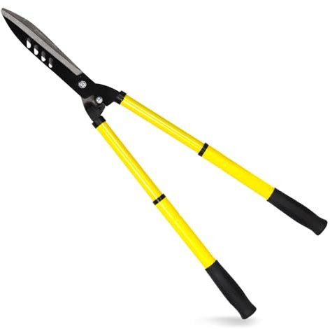 Cesoie per siepi, 73 cm, tagliasiepi, forbice da giardino grande, solida, manuale con manico in PVC, tagliasiepi in acciaio al manganese telescopico, per forma e taglio di siepi (giallo estraibile)