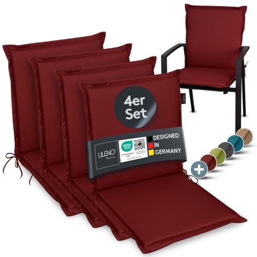 LILENO HOME Gartenstuhl Auflagen [4er Set - Niedriglehner] in Rot - Bequeme | Liegen als Sitzauflagen für Gartenmöbel - Stuhlkissen für Gartenstühle und Klappstühle MIA