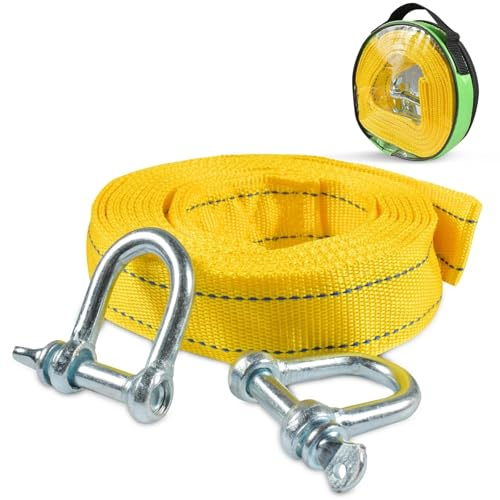 txuzong Sangle de Remorquage Voiture 4 Mètres - Résistance 5 Tonnes (11.000 LB) - Corde de Remorquage d'Urgence avec 2 Crochets en U Sécurisés et Sac de Transport - Bandes Réfléchissantes pour Sécurit