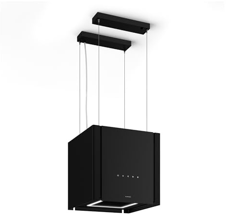 Klarstein Velaire Hotte Aspirante de Plafond - A++ Éco, 601 m³/h, Ultra Silencieuse 62 dB, Commandes Tactiles, LED, Filtre Charbon, 41x41x40 cm, Hotte Cuisine, Noir