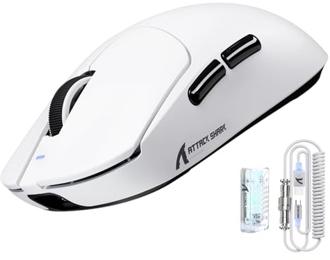 ATTACK SHARK X8 Ultra 8KHz Souris Gaming Sans Fil, 55g Ultraléger, Nordic52840, PAW3950MAX, 42KDPI, BT/2.4Ghz/Filaires, Revêtement Nano Frais, Grosses Mains, 500mAh, SW & Web Driver,Pour PC/Mac(Blanc)