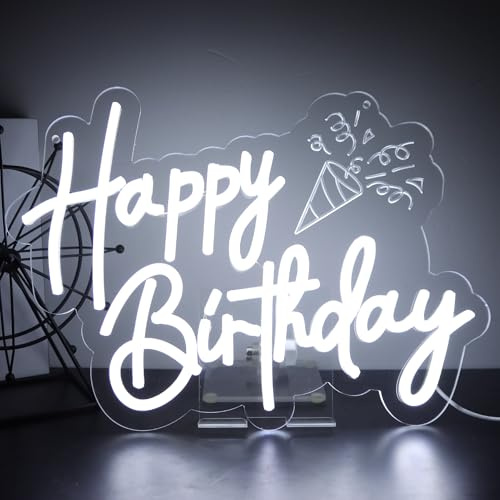 WittyRhE Happy Birthday Neon Sign LED Happy Birthday Light Up Sign Wall Decor for Birthday Party Backdrop Cake Tables Room Gift Art for Boys Girls-14.5 x 12.2 IN-Dimmable USB Powered-Acrylic