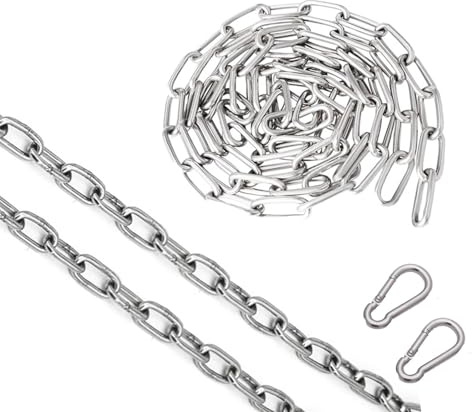 2m Kette Edelstahl 3mm Edelstahlkette, Chain Karabiner, Ketten Hundekette | Vorhängeschloss-Gliederkette mit 2 Karabinerhaken, Stahlkette für Fahrräder, Motorräder, Tore und Haustiere