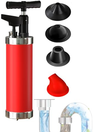 Qcesorib Pompa Stura scarichi a Pressione con 4 Teste di Pistone, Stantuffo per WC ad Aria Compressa con Barometro, Sturalavandino ad Aria Compressa, per WC, Lavandino, Bagno